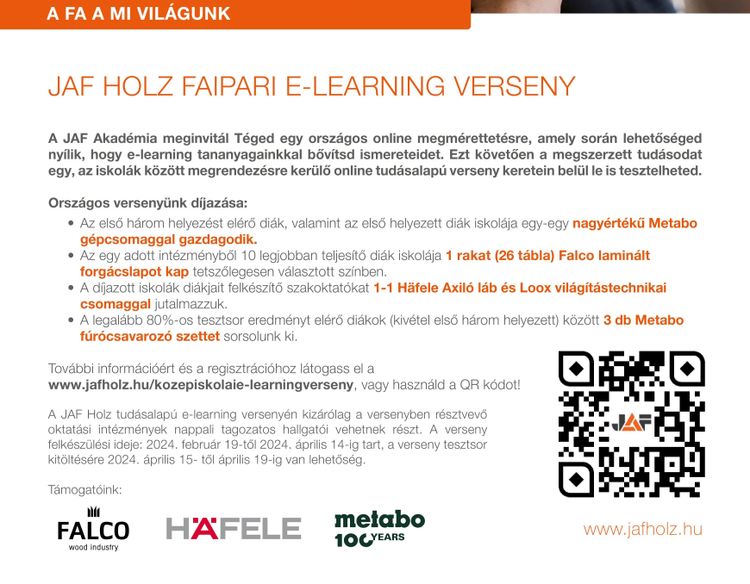 JAF Holz E-learning verseny felhívás